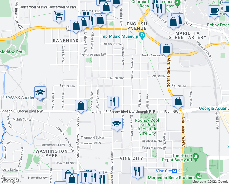 map of restaurants, bars, coffee shops, grocery stores, and more near 403 James P Brawley Drive Northwest in Atlanta
