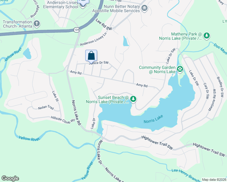 map of restaurants, bars, coffee shops, grocery stores, and more near 931 Lake Drive in Snellville