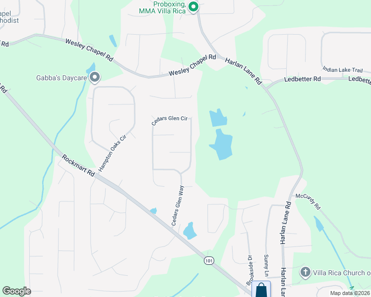 map of restaurants, bars, coffee shops, grocery stores, and more near 70 Cedars Glen Circle in Villa Rica