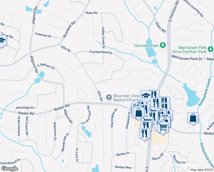 map of restaurants, bars, coffee shops, grocery stores, and more near 1008 Hope Springs Court in Stone Mountain