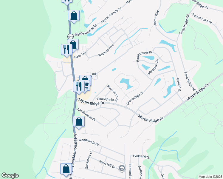 map of restaurants, bars, coffee shops, grocery stores, and more near 1832 Rolling Hills Drive in Conway