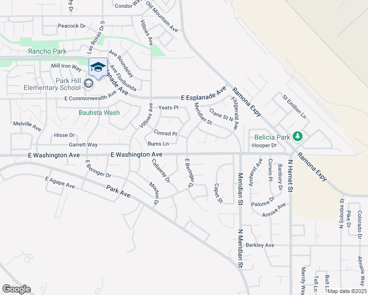 map of restaurants, bars, coffee shops, grocery stores, and more near 1679 East Beringer Drive in San Jacinto