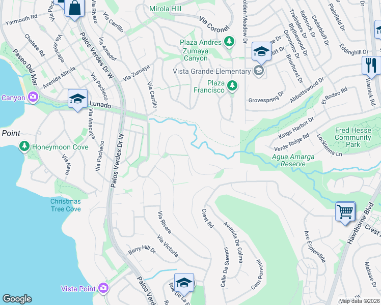 map of restaurants, bars, coffee shops, grocery stores, and more near 2839 Vía Victoria in Palos Verdes Estates