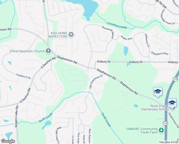 map of restaurants, bars, coffee shops, grocery stores, and more near 7232 Asbury Drive in Lithonia