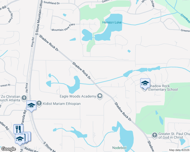 map of restaurants, bars, coffee shops, grocery stores, and more near 960 Shadow Ridge Trail in Lithonia