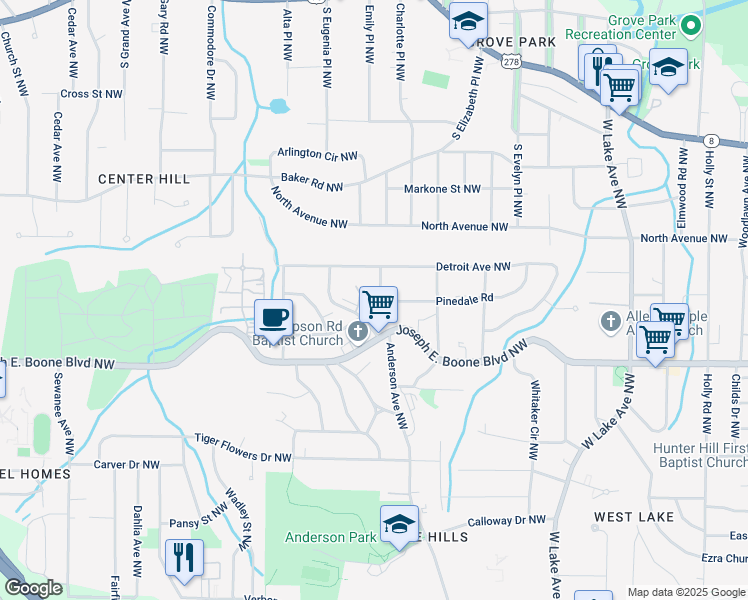map of restaurants, bars, coffee shops, grocery stores, and more near 388 Illinois Avenue Northwest in Atlanta