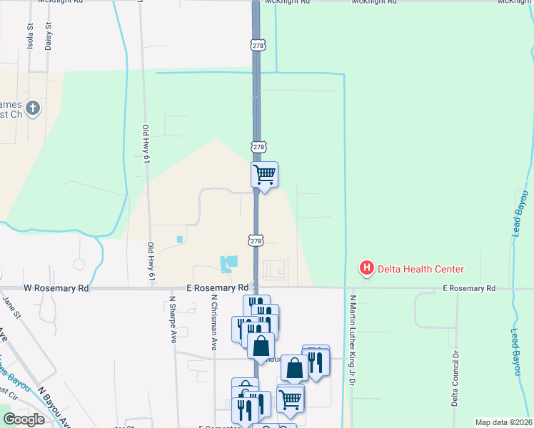 map of restaurants, bars, coffee shops, grocery stores, and more near U.S. 278 in Cleveland