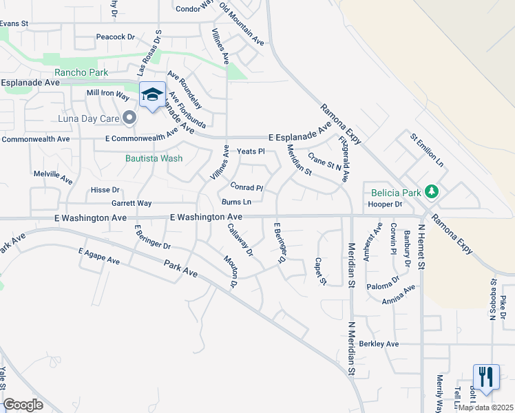 map of restaurants, bars, coffee shops, grocery stores, and more near 2000 Hemmingway Place in San Jacinto