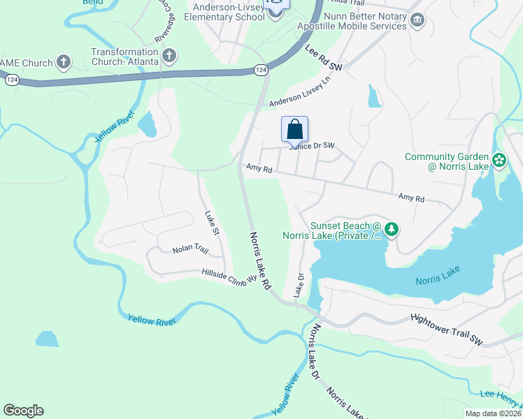 map of restaurants, bars, coffee shops, grocery stores, and more near 8014 Norris Lake Road in Snellville