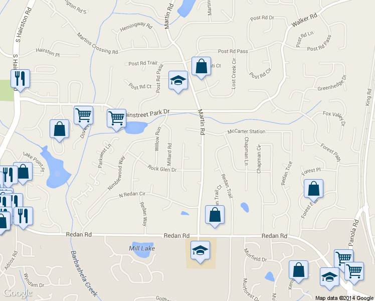map of restaurants, bars, coffee shops, grocery stores, and more near 989 N Millard Way in Stone Mountain
