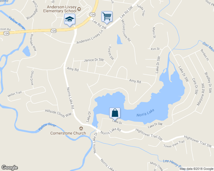 map of restaurants, bars, coffee shops, grocery stores, and more near 931 Lake Drive in Snellville