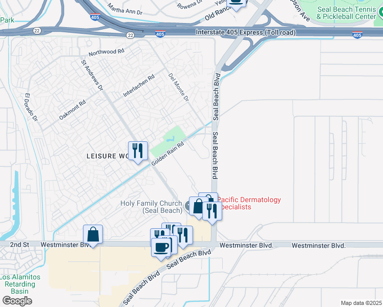 map of restaurants, bars, coffee shops, grocery stores, and more near 13631 Annandale Drive in Seal Beach