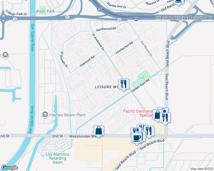 map of restaurants, bars, coffee shops, grocery stores, and more near 13580 Cedar Crest Lane in Seal Beach