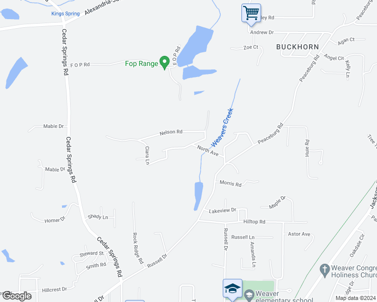 map of restaurants, bars, coffee shops, grocery stores, and more near 1606 Brackenrich Drive in Weaver