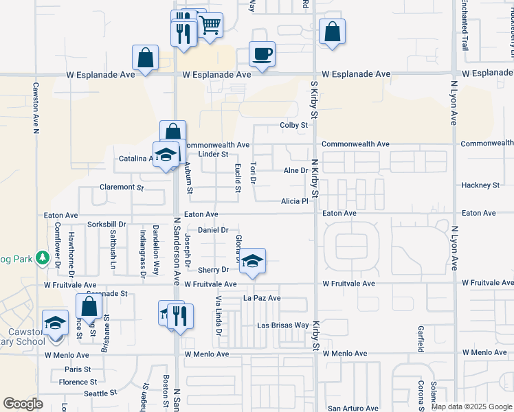 map of restaurants, bars, coffee shops, grocery stores, and more near 2841 Alicia Place in Hemet