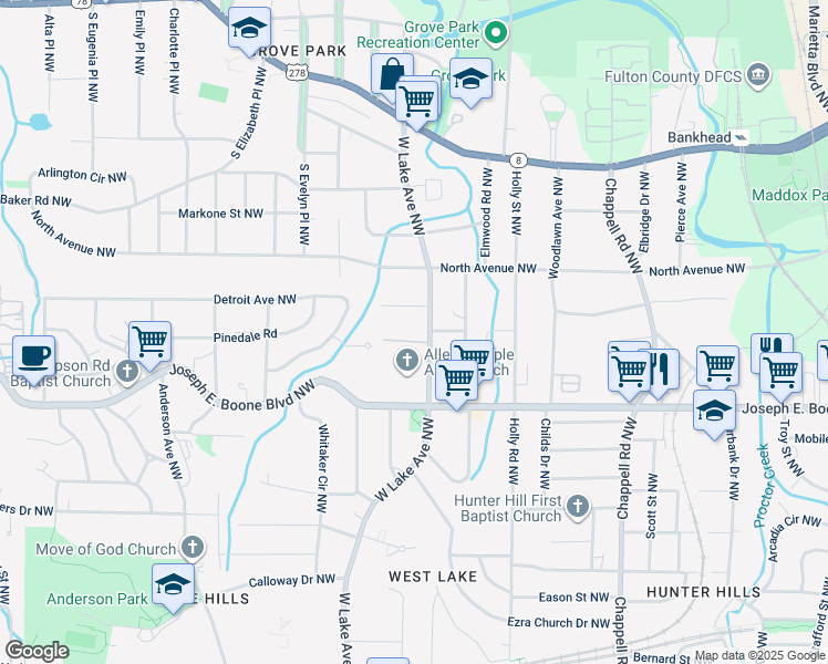map of restaurants, bars, coffee shops, grocery stores, and more near in Atlanta