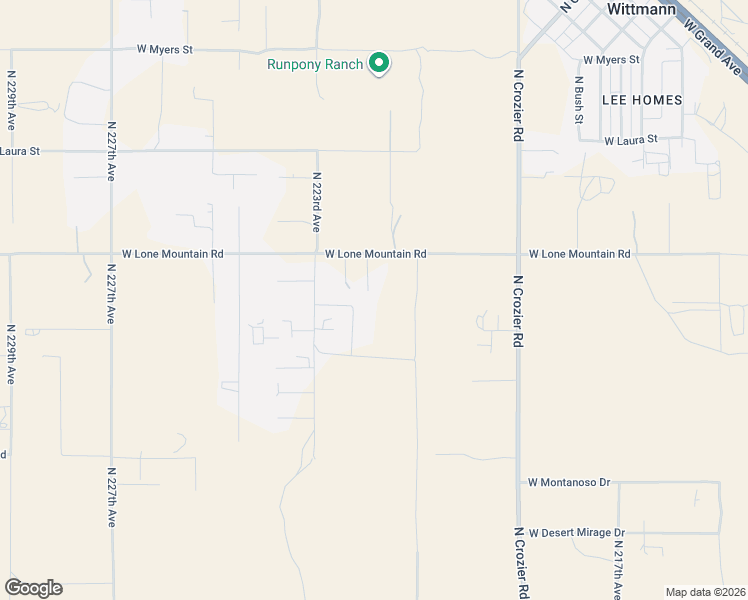 map of restaurants, bars, coffee shops, grocery stores, and more near 31307 North 222nd Avenue in Wittmann
