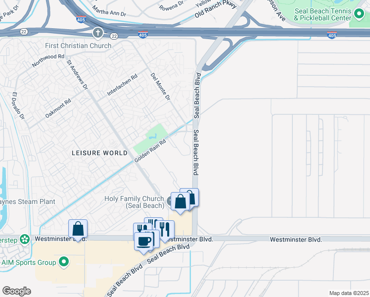 map of restaurants, bars, coffee shops, grocery stores, and more near 13601 Del Monte Drive in Seal Beach