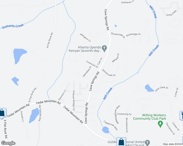 map of restaurants, bars, coffee shops, grocery stores, and more near 1541 Edgemoor Lane in Douglasville