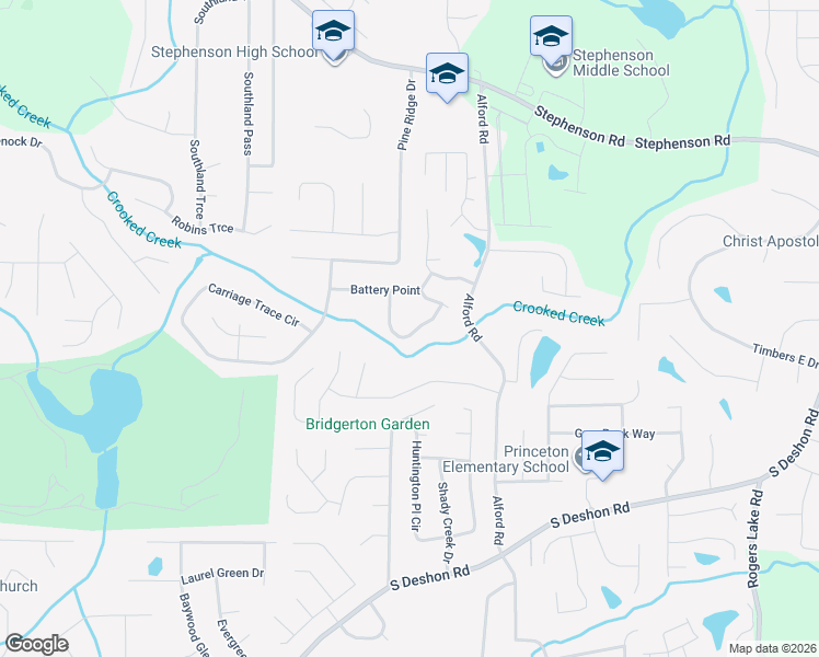 map of restaurants, bars, coffee shops, grocery stores, and more near 1002 Brigade Street in Stone Mountain