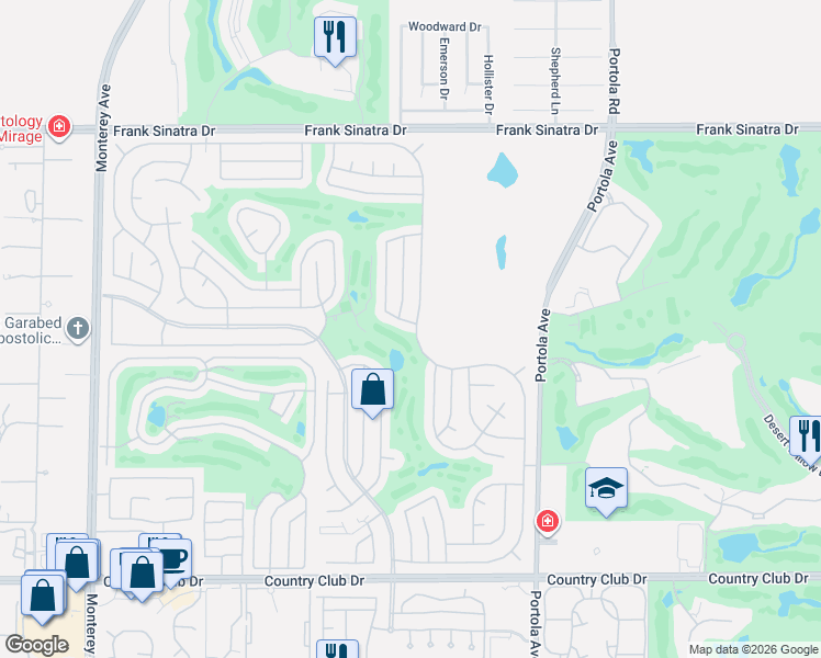 map of restaurants, bars, coffee shops, grocery stores, and more near 73701 Halfway Drive in Palm Desert