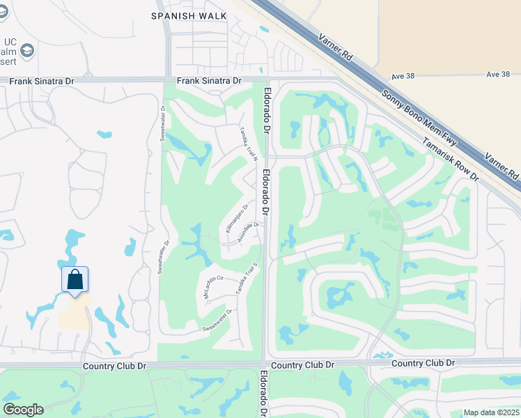 map of restaurants, bars, coffee shops, grocery stores, and more near 38900 Tandika Trail North in Palm Desert
