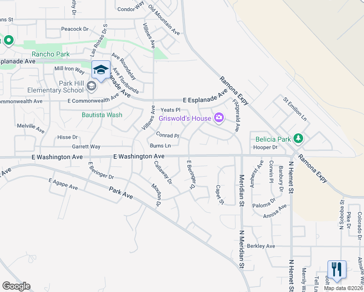 map of restaurants, bars, coffee shops, grocery stores, and more near 2000 Hemmingway Place in San Jacinto