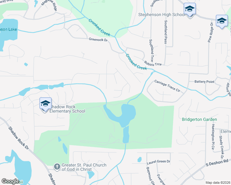 map of restaurants, bars, coffee shops, grocery stores, and more near 6202 Lake Rock Lane in Lithonia