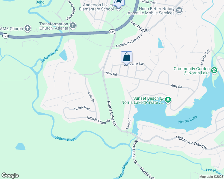 map of restaurants, bars, coffee shops, grocery stores, and more near 8014 Norris Lake Road in Snellville