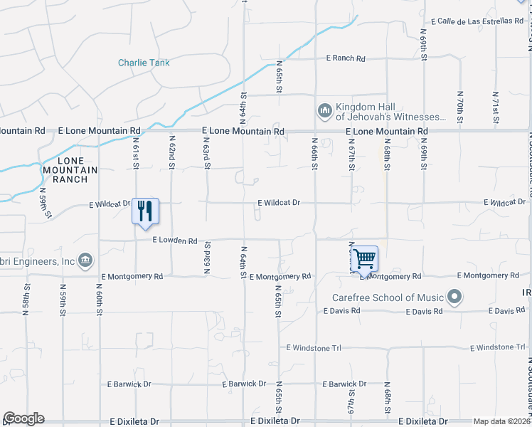 map of restaurants, bars, coffee shops, grocery stores, and more near 6435 East Wildcat Drive in Cave Creek