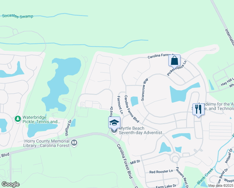 map of restaurants, bars, coffee shops, grocery stores, and more near 5153 Fairmont Lane in Myrtle Beach