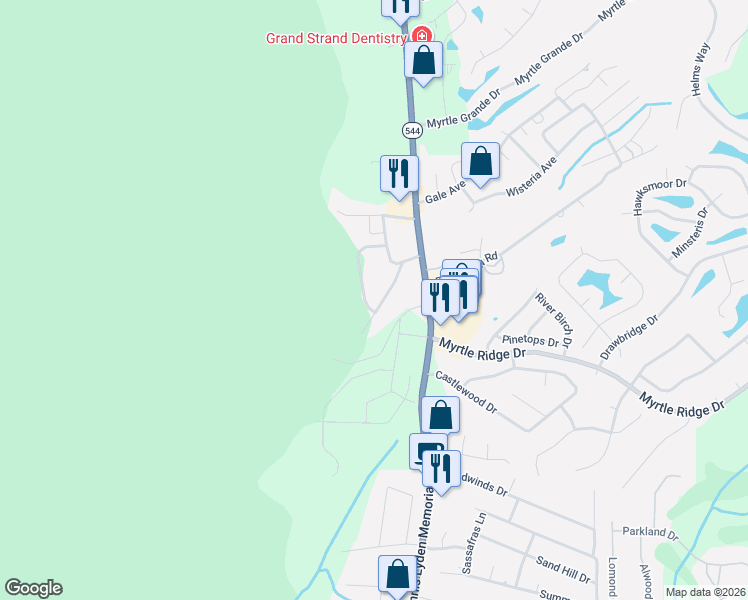 map of restaurants, bars, coffee shops, grocery stores, and more near 1718 Wandering Way in Conway