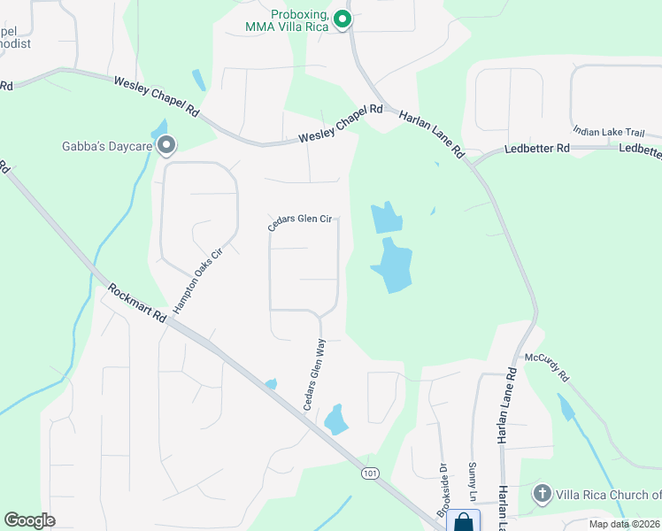map of restaurants, bars, coffee shops, grocery stores, and more near 64 Cedars Glen Circle in Villa Rica