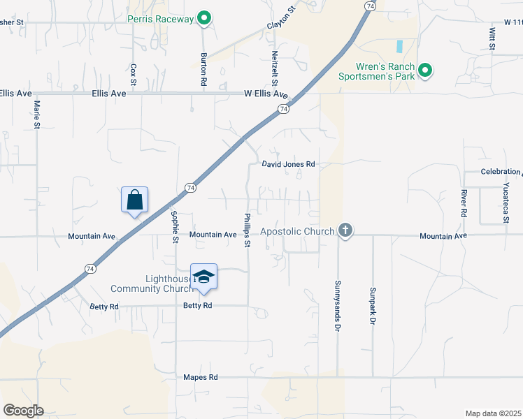 map of restaurants, bars, coffee shops, grocery stores, and more near 23323 Gertrude Avenue in Perris