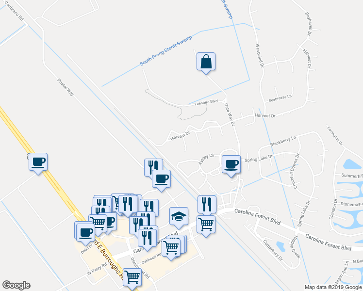 map of restaurants, bars, coffee shops, grocery stores, and more near 5001 Harvest Drive in Myrtle Beach