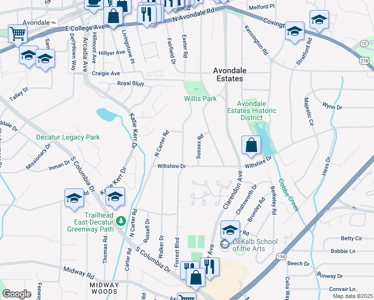 map of restaurants, bars, coffee shops, grocery stores, and more near 1002 Forrest Boulevard in Decatur