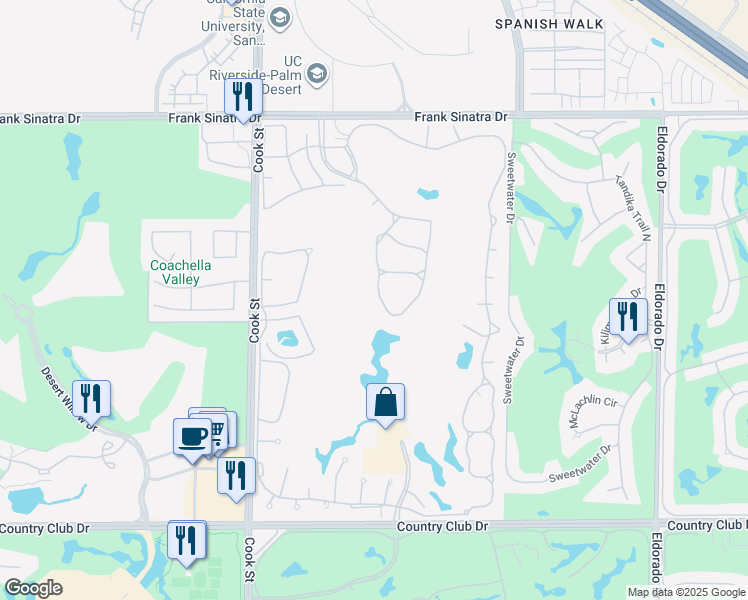 map of restaurants, bars, coffee shops, grocery stores, and more near 237 Vista Royale Circle West in Palm Desert