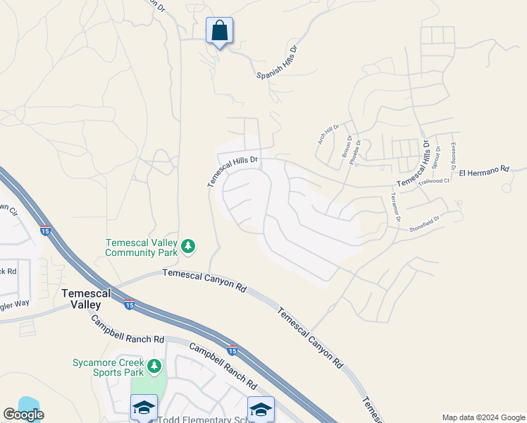 map of restaurants, bars, coffee shops, grocery stores, and more near 24397 Overlook Drive in Corona