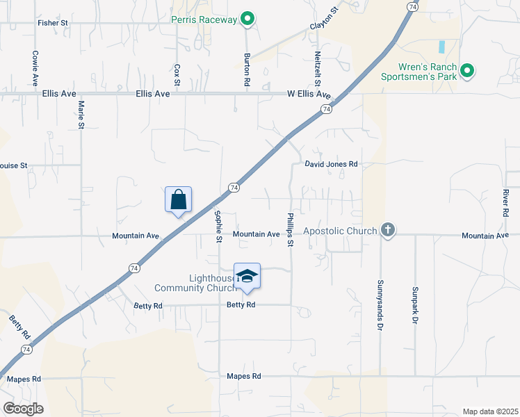 map of restaurants, bars, coffee shops, grocery stores, and more near 23139 Gertrude Avenue in Perris