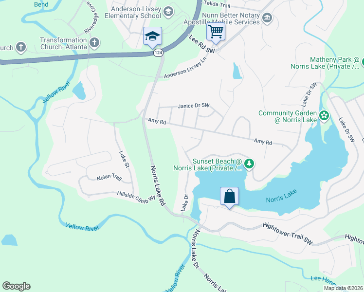 map of restaurants, bars, coffee shops, grocery stores, and more near 4368 Gray Court in Snellville