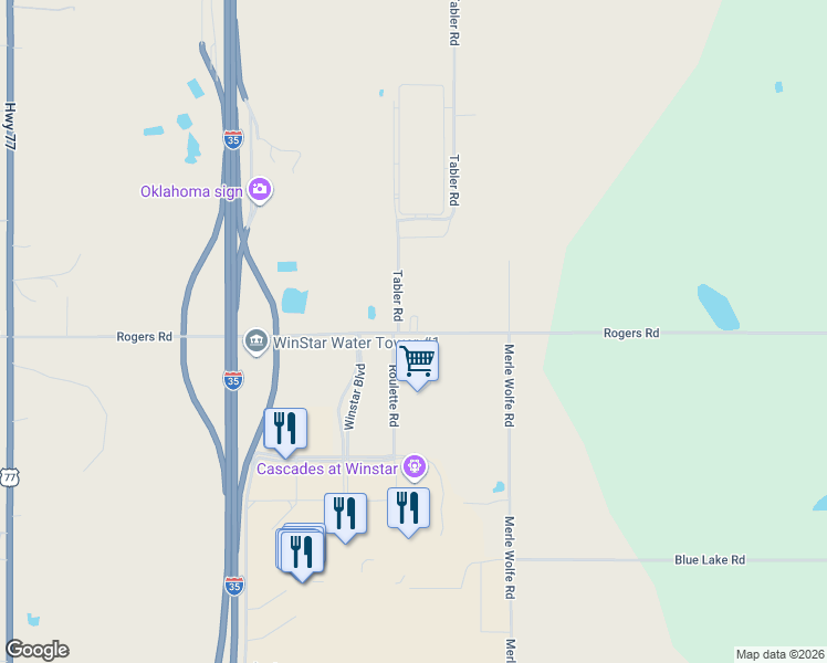 map of restaurants, bars, coffee shops, grocery stores, and more near 11106 Rogers Road in Thackerville