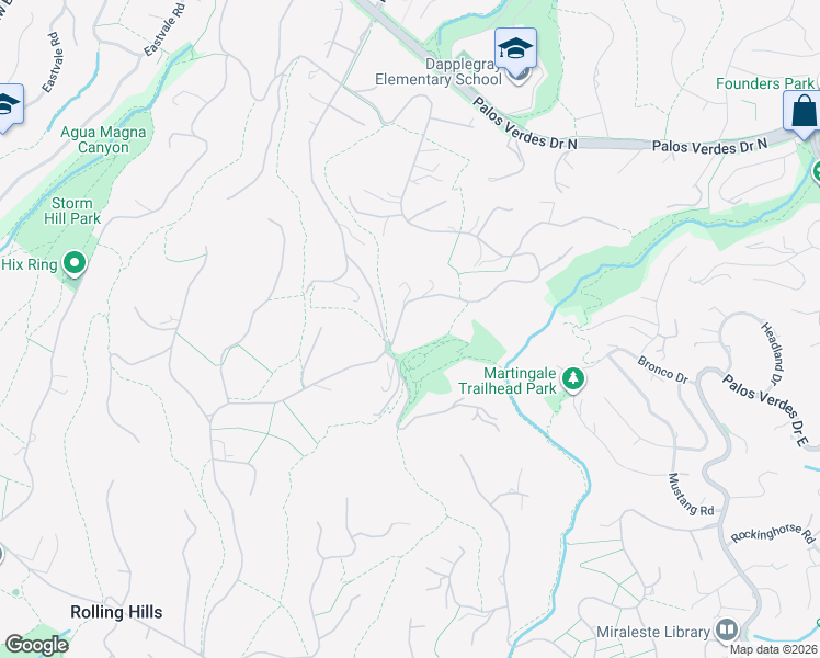 map of restaurants, bars, coffee shops, grocery stores, and more near 100 Saddleback Road in Rolling Hills