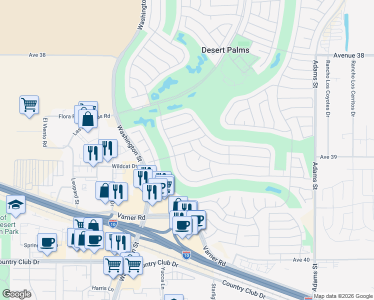 map of restaurants, bars, coffee shops, grocery stores, and more near 78288 Allegro Drive in Palm Desert