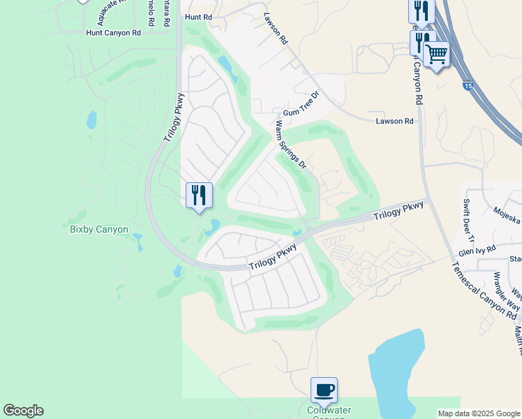 map of restaurants, bars, coffee shops, grocery stores, and more near 9299 Robinson Lane in Corona