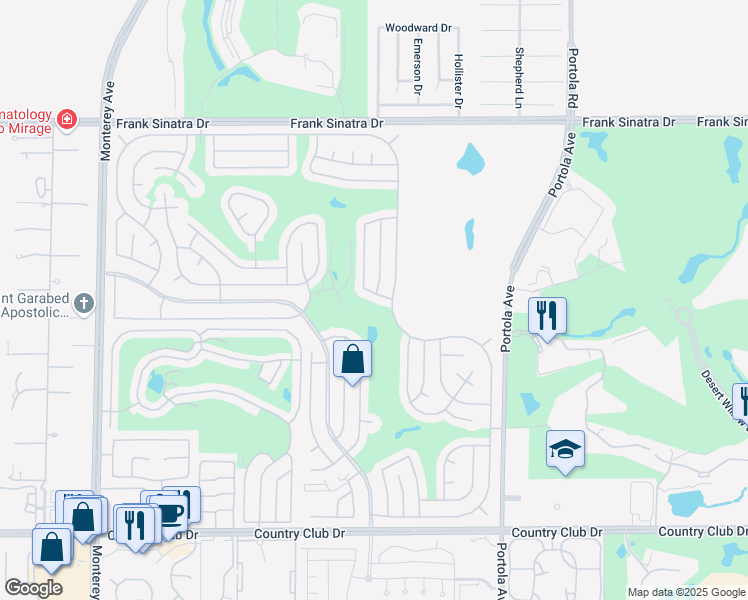 map of restaurants, bars, coffee shops, grocery stores, and more near 73671 Halfway Drive in Palm Desert