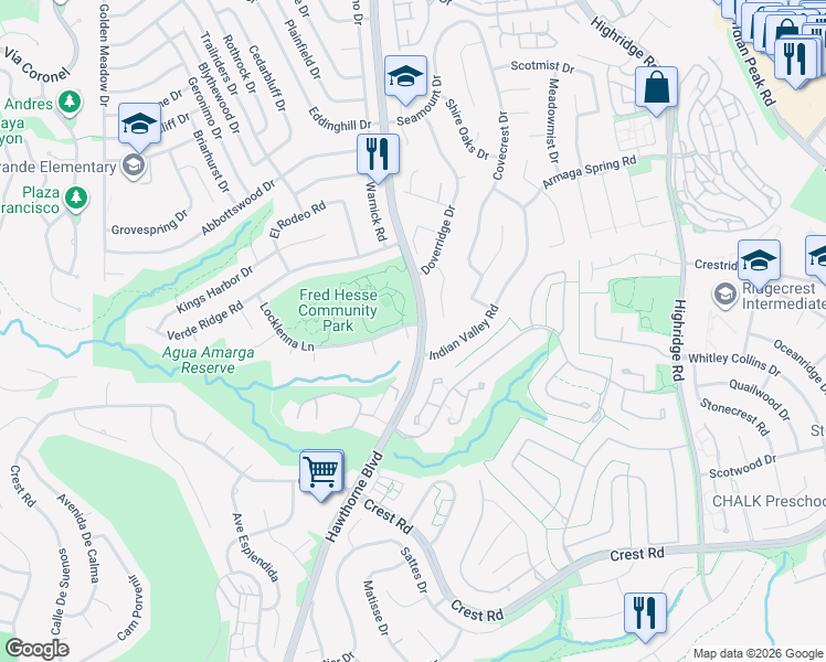 map of restaurants, bars, coffee shops, grocery stores, and more near 29404 Seaspray Drive in Rancho Palos Verdes