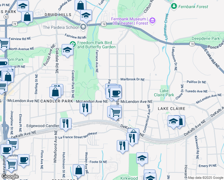 map of restaurants, bars, coffee shops, grocery stores, and more near 452 Page Avenue Northeast in Atlanta