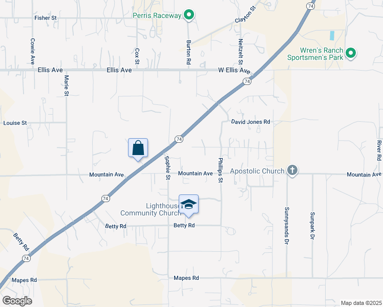 map of restaurants, bars, coffee shops, grocery stores, and more near in Perris