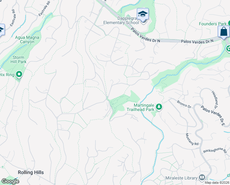 map of restaurants, bars, coffee shops, grocery stores, and more near 100 Saddleback Road in Rolling Hills