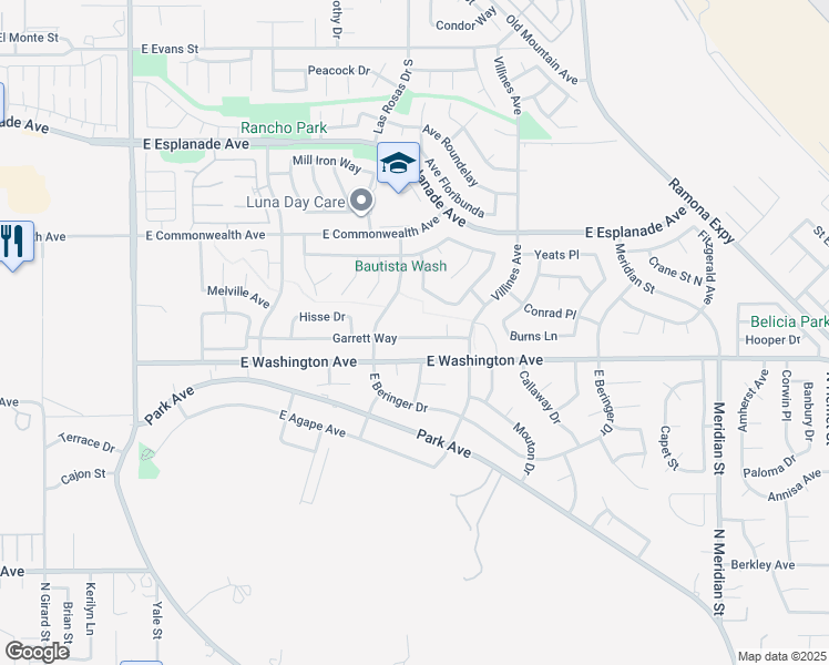 map of restaurants, bars, coffee shops, grocery stores, and more near 1243 Garrett Way in San Jacinto